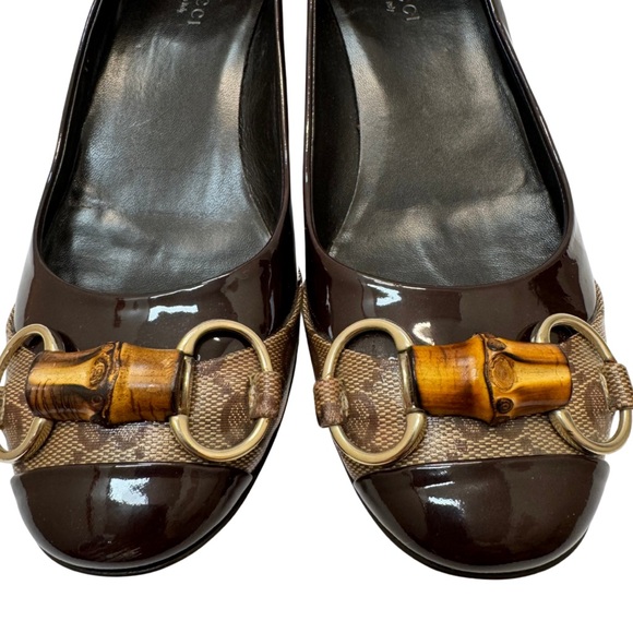 Classic Gucci GG Guccissima Bamboo Horsebit Monogram Mid-Heel Pumps Size 36 C - Picture 2 of 16
